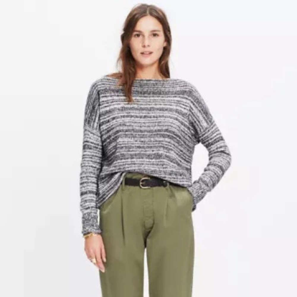 Madewell Threadmix Boatneck Black White Sweater